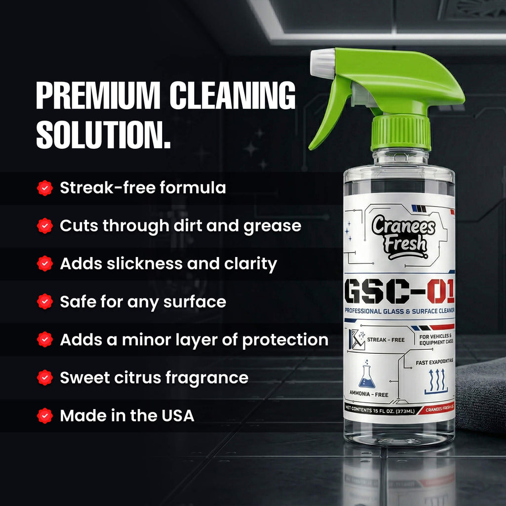 GSC-01 Professional Glass Cleaner – Streak Free Window and Surface Cleaner for Cars, Trucks, and Home – Ammonia-Free & Tint Safe – Crystal Clear Shine for Windshields, Mirrors, and Glass Doors
