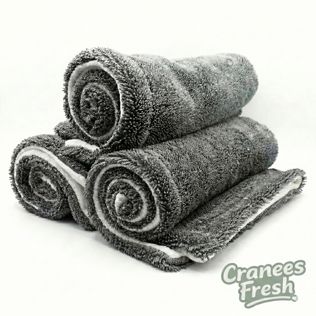 Cranees Fresh Glass Cleaning Towel - Double Sided Microfiber, Streak-Free, Machine Washable